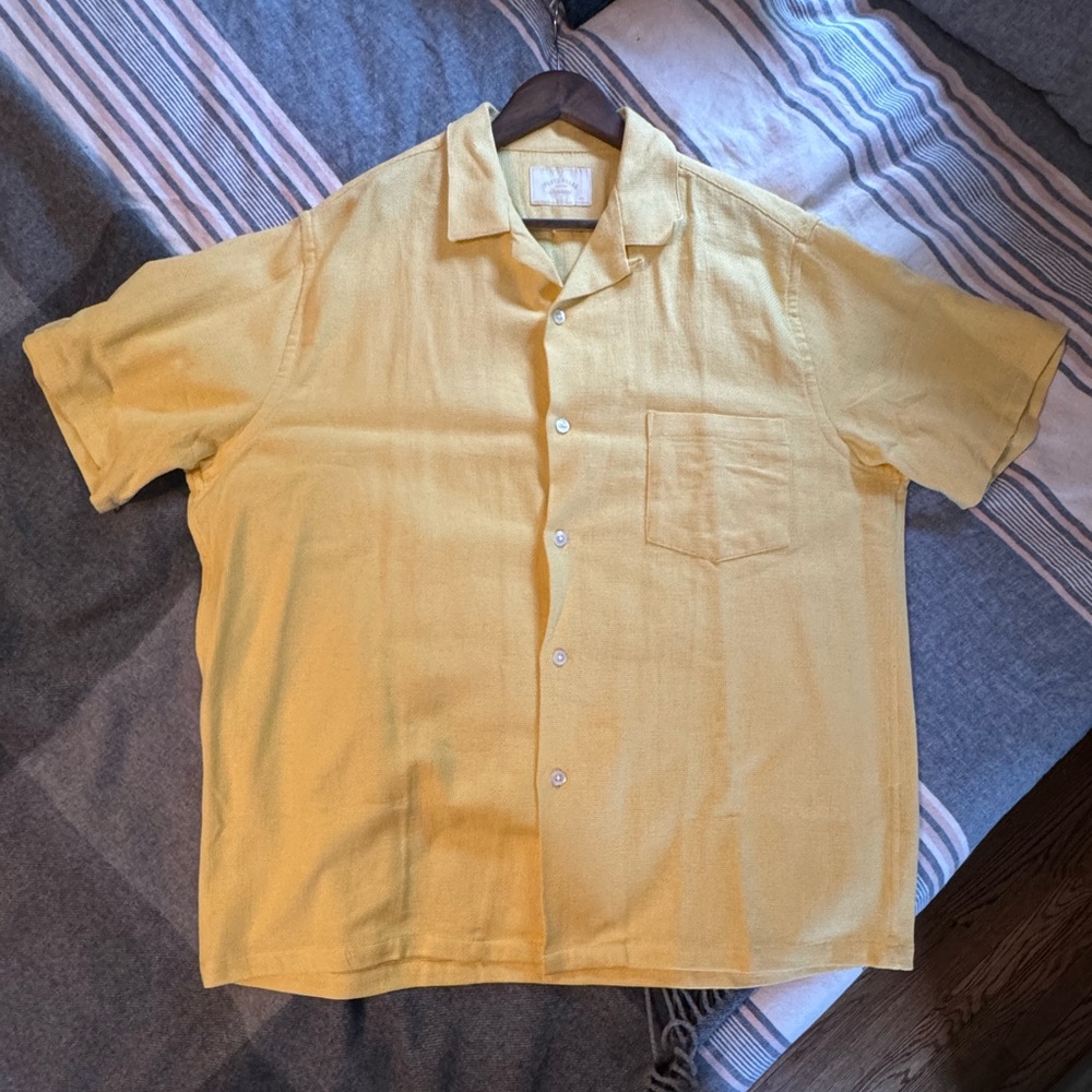 Portuguese Flannel pique camp collar shirt in yellow gauzy cotton. Size XXL